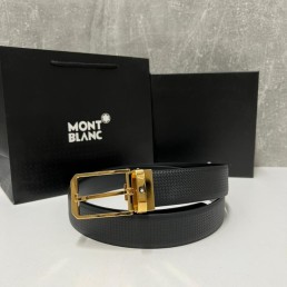 Кожаный ремень Montblanc черный с золотой пряжкой 2024