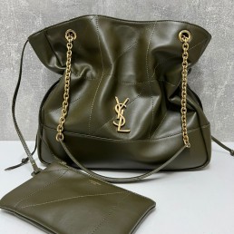 Женская кожаная сумка Saint Laurent зеленая 33х33х10 2024