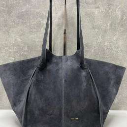 Женская замшевая сумка Polene 50-40х26х13 серая 2024