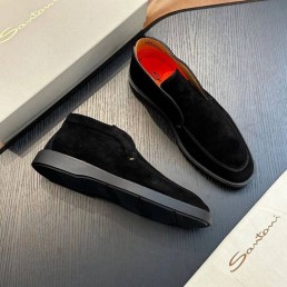 Мужские замшевые высокие лоферы Santoni черные 2024