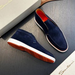 Мужские замшевые высокие лоферы Santoni синие 2024