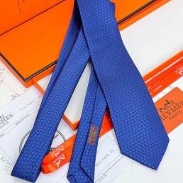 Мужской шелковый галстук Hermes синий с логотипами 150 см 2024