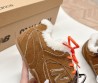 Женские замшевые кроссовки Miu Miu & New Balance коричневые на меху с разноцветными шнурками 2024
