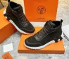 Мужские высокие замшевые кроссовки Hermes с кожаными вставками коричневые 2024