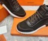 Мужские высокие замшевые кроссовки Hermes с кожаными вставками коричневые 2024