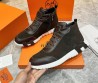 Мужские высокие замшевые кроссовки Hermes с кожаными вставками коричневые 2024