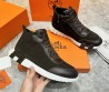 Мужские высокие замшевые кроссовки Hermes с кожаными вставками коричневые 2024