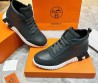 Мужские высокие кожаные кроссовки Hermes с замшевыми вставками серые 2024