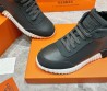 Мужские высокие кожаные кроссовки Hermes с замшевыми вставками серые 2024