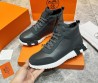 Мужские высокие кожаные кроссовки Hermes с замшевыми вставками серые 2024