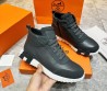 Мужские высокие кожаные кроссовки Hermes с замшевыми вставками серые 2024