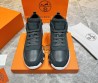 Мужские высокие кожаные кроссовки Hermes с замшевыми вставками серые 2024