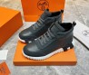 Мужские высокие кожаные кроссовки Hermes с замшевыми вставками серые 2024