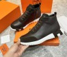 Мужские высокие кожаные кроссовки Hermes с замшевыми вставками коричневые 2024