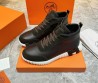 Мужские высокие кожаные кроссовки Hermes с замшевыми вставками коричневые 2024