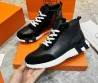 Мужские высокие кожаные кроссовки Hermes с замшевыми вставками черные 2024