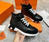 Мужские высокие кожаные кроссовки Hermes с замшевыми вставками черные 2024