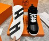 Мужские высокие кожаные кроссовки Hermes с замшевыми вставками черные 2024