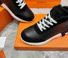 Мужские высокие кожаные кроссовки Hermes с замшевыми вставками черные 2024