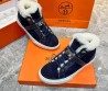 Мужские высокие замшевые кроссовки Hermes на меху синие 2024