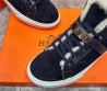 Мужские высокие замшевые кроссовки Hermes на меху синие 2024