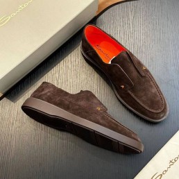 Мужские замшевые лоферы Santoni коричневые 2024