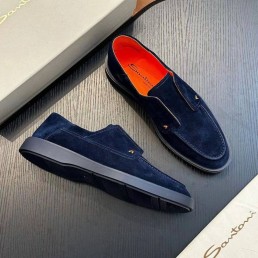 Мужские замшевые лоферы Santoni синие 2024