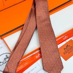 Мужской шелковый галстук Hermes оранжевый с узором 150 см 2024