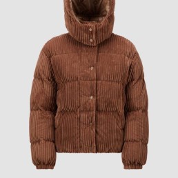 Женский вельветовый пуховик Moncler Daos коричневый 2024