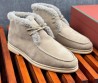 Мужские замшевые ботинки Loro Piana Walk and Walk бежевые с мехом 2024