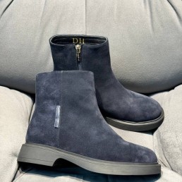 Женские замшевые ботинки с мехом Gianvito Rossi синие 2024