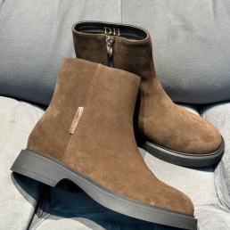 Женские замшевые ботинки с мехом Gianvito Rossi темно-коричневые 2024