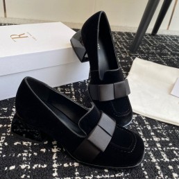 Женские бархатные туфли The Row черные каблук 5 см 2024