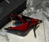 Женские кожаные туфли Saint Laurent красные с украшением на носке каблук 10 см 2024