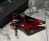 Женские кожаные туфли Saint Laurent красные с украшением на носке каблук 10 см 2024