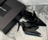 Женские текстильные мюли Saint Laurent черные с лентой каблук 10 см 2024