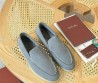 Мужские замшевые лоферы Loro Piana Summer Walk с мехом светло-серые 2024