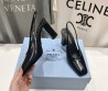 Женские кожаные туфли Prada черные на ремешках каблук 9 см 2025