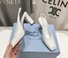 Женские кожаные туфли Prada белые на ремешках каблук 9 см 2025