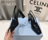Женские кожаные туфли Prada черные лакированные на ремешках каблук 9 см 2025