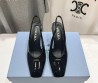 Женские кожаные туфли Prada черные лакированные на ремешках каблук 9 см 2025