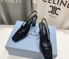 Женские кожаные туфли Prada черные лакированные на ремешках каблук 9 см 2025