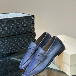 Мужские кожаные лоферы Santoni синие 2025