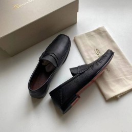 Мужские кожаные лоферы Santoni черные 2025