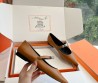 Женские кожаные балетки Hermes коричневые с ремешком 2025