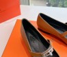 Женские кожаные балетки Hermes коричневые с ремешком 2025