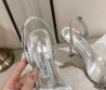 Женские кожаные босоножки Jimmy Choo серебристые со стразами каблук 10 см 2025