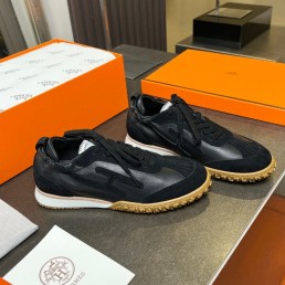 Женские комбинированные кроссовки Hermes черные 2025