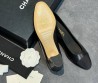 Женские кожаные туфли Chanel черные с текстильным носом каблук 6 см 2025