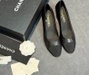 Женские кожаные туфли Chanel черные с текстильным носом каблук 6 см 2025